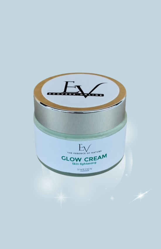 Glow Cream displayed on a neutral background, detailing its ability to nourish and brighten skin, making it perfect for achieving a glowing complexion.