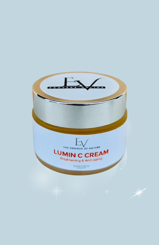 Lumin C Collagen Booster Cream shown in a floral environment, accentuating its Vitamin C content designed to brighten skin and reduce fine lines.